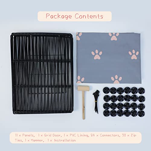 CHEGRON Guinea Pig Cages 8 Sq Ft Expandable C&C Cage Habitats for 2 Small Animal Pet Playpen Metal Grids Indoor Rabbit Fence Hedgehog Cage with PVC Bottom, 48 x 24 x 15.7 inch, 12 Panels - color: Grey-with Rope Liner