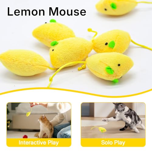 6-Pack Lemon Cat Toys Green&Yellow Cute Mouse for Kitten Play, Chase and Wrestle, PP Cotton & Catmint Filled, Teething and Chew Toys - color: 6-PCS