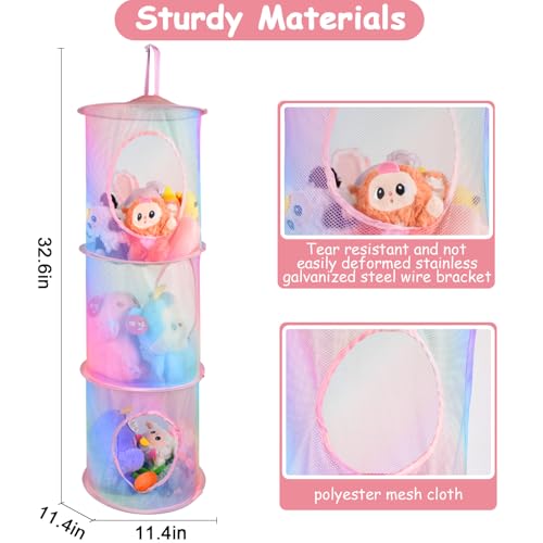 ChezMax Hanging Mesh Stuffed Animal Storage - 3 Tiers 2 Pack Large Stuffed Animal Net Organizer, Foldable Space Saver Bags Basket Organization Holder Room Bedroom Playroom Wardrobe Rainbow - color: 3 Tier - Rainbow
