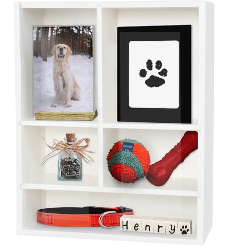 11*14" Solid Wood Pet Memorial Shadow Box with Adjustable Shelves | Deep Pet Memory Frame Urn Ashes Display Case for Dogs or Cats as Loss Pet Remembrance Keepsake - White - color: White