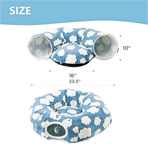 Cat Tunnel Bed with Washable Cushion for Indoor Cat, Donut Cave Tube Toys for Kitten Puppy Rabbit, Blue - color: Blue