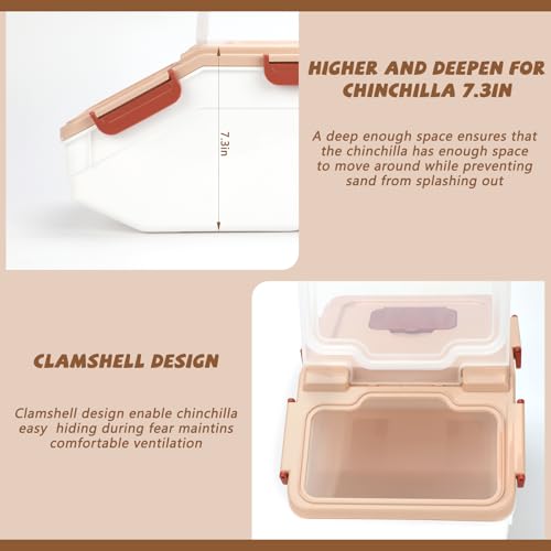 Chinchilla Dust Bath Container Kit, Extra Large Plastic Bath House | Chinchilla Dust Bath House, Sand Bath Use, Clear Lid for Viewing, XL Tub Helps Reduce Spills, Easy-Clean Plastic, Small Pets - color: Pink