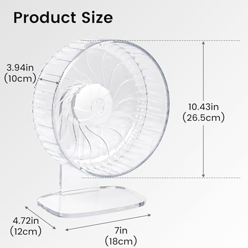 10 inch Silent Hamster Wheel with Adjustable Stand, Large Size, Clear | Large Size, Double-Bearing Design, Adjustable Stand, Smooth-Rotating Exercise Wheel for Syrian Hamsters and Gerbils - color: Clear With Stand, size: 10in
