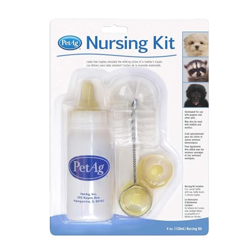 Pet-Ag Nursing Kit - 4 oz - Promotes The Natural Feeding of Liquids to Baby Animals - Each Kit Includes 4 oz. Bottle with Cap, 3 Nipples & Cleaning Brush - size: 4 Ounce (Pack of 1)
