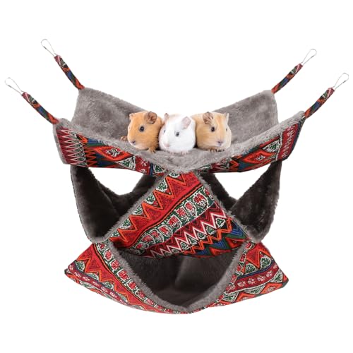 3 Tier Guinea Pig Cage Accessories,Ferret Rat Hammock,13.7x13.7 Inches, Pet Cage Hanging Bunkbed Hammock for Small Animals,Guinea Pig,Ferret,Kitten,Squirrel, Chinchilla, Rat,Parrot - color: red