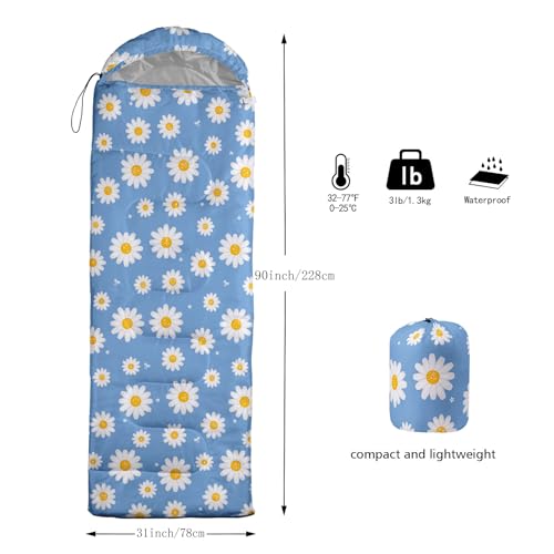 Kids Sleeping Bag for Boys Girls,3D Basketball Print-Lightweight Warm Portable Outdoor Indoor-Waterproof Cold Weather Resistant Sleeping Bag for Camping Hiking - color: Daisy
