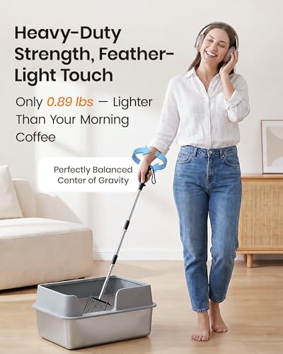Cat Litter Scoop with Holder 43" Metal Litter Scooper with Stainless Steel Long Handle, Large Kitty Box Scooper Heavy Duty Deep Shovel for Fast Sifting, Dog Waste Scooops for Outside Pet Poop - size: Upgraded Long Handle