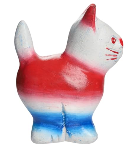 Hand Carved Wooden Cat Figurine, Handmade Cat Statue, Rustic Farmhouse Home Decor, Wooden Animal Sculpture, Unique Gift for Cat Lovers (Vingtage White/Red/Blue Cat) - color: Vingtage White/Red/Blue Cat