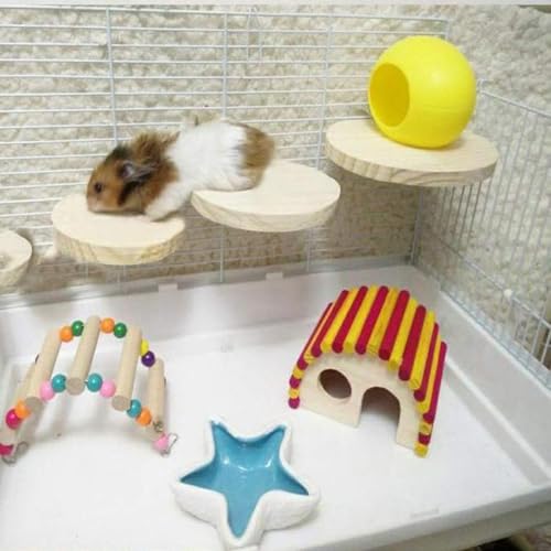 Hamiledyi Wooden Hamster Cage Platform Set 4Pcs Bird Wood Platform Hamster Rat Gerbil Mice Cage Accessories Platform Wood Perch Stand Board Habitat for Syrian Dwarf Hamsters Small Animals