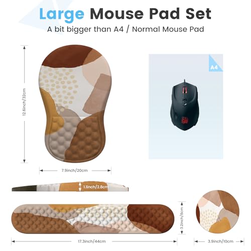 HAOCOO 3-Pcs Ergonomic Desk Pad Set with Wrist Support, Coffee Boho | Memory Foam Keyboard Pad, Smooth Computer Pad Surface, Textured Wrist Cushion, PU Anti-Slip Base, Matching Coaster Included - color: Boho Brown Coffee Tan