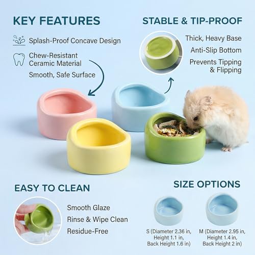 2 Pack Ceramic Hamster Food Bowl, Splash-Proof, Tip-Proof, Chew-Resistant, Easy to Clean Small Animal Bowl for Hamster/Guinea Pig/Chinchilla/Hedgehog (2, M (Diameter 2.95 in)) - size: M (Diameter 2.95 in )
