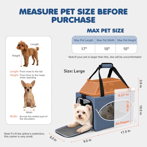 Lekereise Top-Expandable Pet Carrier 18x11x11Inch Delta American United Airline Approved Underseat to 15lbs Stable Car Travel Carriers for Small Dogs Cats with Locking Safety Zippers Anti-Scratch Mesh - color: Navy, size: 18"x11"x11"