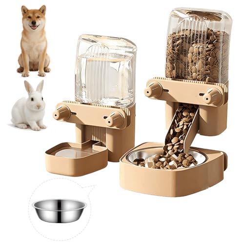 2-Pack Cage-Style Large Capacity Hanging Automatic Pet Feeder & Water Dispenser 50oz/1500ml,for Cages 0.98" Max Inner,1.77"-2.56" Outer,for Small/Medium Dogs, Cats, Rabbits & Guinea Pigs - color: Brown