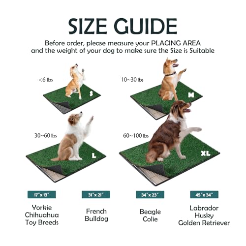 MEEXPAWS Dog Grass Pee Pads for Dogs with Tray | Extra Small 17 x 13 in for Puppy Less Than 6 lbs | 2× Artificial Grass Pads Replacement | Rapid Drainage | Indoor Dog Litter Box | Hemmed Edge - size: Small - 18 x 14 inch