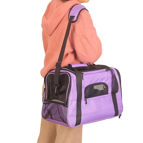 Purple Soft-Sided Cat Carrier, Airline Approved Cat and Dog Carrier Travel Bag with Mesh Windows, Cat Carrying Case Up to 15 Lbs (Purple, Small) - color: Purple