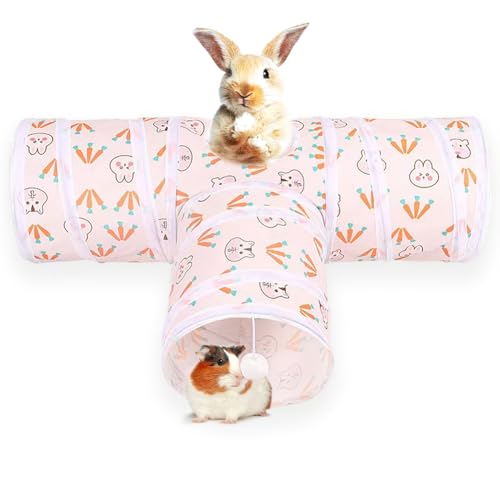 3 Way Washable Rabbit Hideout Toys, Guinea Pig Tunnels & Tubes | Foldable Small Pet Tunnels and Tubes for Ferret Hamster Chinchilla Hedgehog Hiding & Resting, Playing & Exploring, White - color: White