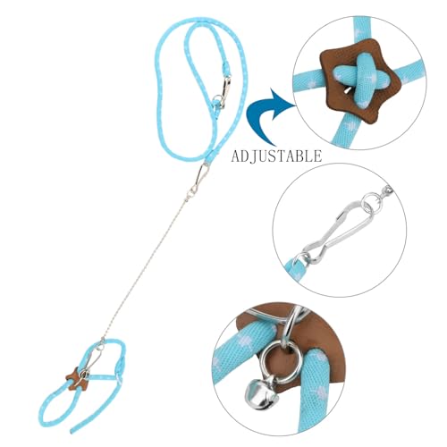 Hypeety Syrian Hamster Leash Harness Set Adjustable Training Walking Lead | Adjustable 3.14-7.07'' chest, 32.60'' lengh, soft nylon leash with finder bells, for hamster/rat/gerbil, easy to put on, blue - color: Nylon Blue 32.7"