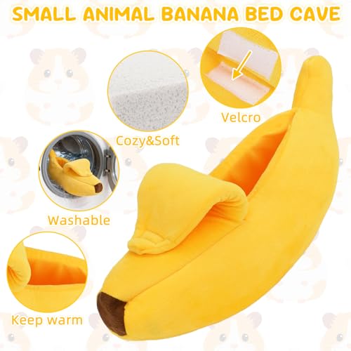 Midollarle Guinea Pig Bed, Plush Banana Snuggle Sack Hideout, Yellow S | 13.7 x 5.1 x 4.7 in S Size, Banana Cave, Peel-Open Design, PP Cotton Plush, Machine Washable, Ferrets and Hedgehogs