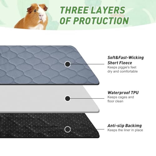 Guinea Pig Cage Liners, 36''X48'' Washable Guinea Pig Pee Pads, Non Slip Reusable Super Absorbent Guinea Pig Training Mat Bedding Fleece for Small Animals Hamster Rabbit Chinchilla Rat, 2Pack - size: C&C 3x4(36" x 48") 2Pack