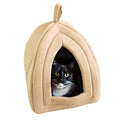Cat House - Indoor Bed with Removable Foam Cushion - Pet Tent for Puppies, Rabbits, Guinea Pigs, Hedgehogs, and Other Small Animals by PETMAKER (Tan) | Plush Cat Tent Bed for Small Kittens, Rabbits, Guinea Pigs, and Other Small Animals, Comfortable Cozy P