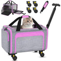 Airline Pet Carrier with Wheels, 18x11x11 for Cats & Toy Dogs | Soft-sided nylon under-seat bag, removable wheels, expandable mesh, cats & toy-breed dogs, measure pet before buying - color: Pink