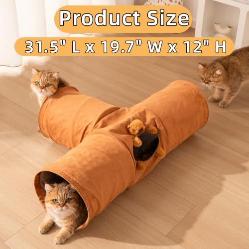 Cat Tunnels for Indoor Cats 3 Way T-Shape Suede Cat Tunnel with Capybara Plush Collapsible Pet Tunnel Tube for Kittens Rabbits Puppies - size: 3 Way Tunnel