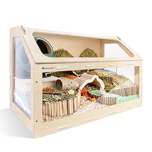 Niteangel Vista Hamster Cage W/Oblique Opening Cage Door - MDF Aspen Small Animal Cage for Syrian Dwarf Hamsters Degus Mice or Other Similar-Sized Pets (Small - 32.9 x 17.2 x 21.1 inches, Burlywood) - size: 32.9"L x 17.2"W x 21.1"H