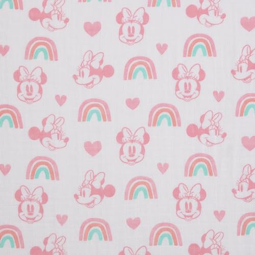 NoJo Disney 3 Piece Muslin Swaddle Set Minnie Mouse Blankets 44x44 Inches, Soft 100% Cotton Muslin Wonderful Baby Gift - color: Minnie Mouse Pink, Aqua, and White