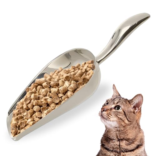SunGrow Large Cat Litter and Food Scoop, Life Transforming 2-in-1 Scooper, Reduces Hand Fatigue, Saves Clear Litter, Makes Scooping Faster and Easier (Silver, Small)