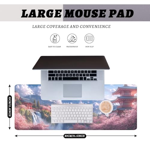 Anime Cherry Blossoms Desk Pad Mouse Pad Japanese Mountain Mount Fuji Mousepad XL Large Gaming Mouse Pad Laptop Keyboard Mat Desk Pad Office Computer Keyboard Laptop Home 31.5"x11.8" - color: Anime Cherry Blossoms, size: 31.5L x 11.8W inches