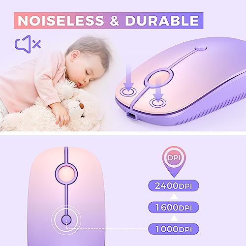 VssoPlor Type C Wireless Mouse, USB C MacBook Wireless Mouse, Purple | Dual Mode Cordless Mice with USB and Type C Receiver Compatible with PC, Laptop, MacBook and All USB C Devices - color: Gradient Purple