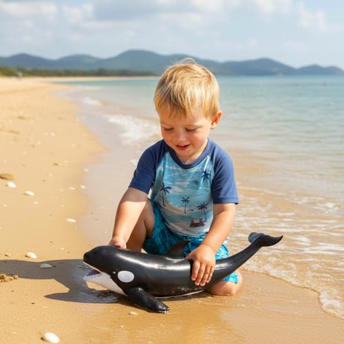 Gemini&Genius Shark Killer Whale Figure Sea Animal Orca Blackfish Toy | Soft Rubber Ocean Shark - 16 Inches Length - Great for Kids Bath Swimming, Beach Toys, Perfect Cake Toppers - color: Killer Whale