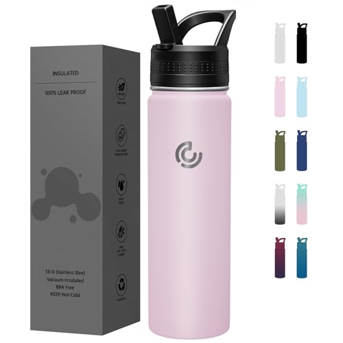 COKTIK 22oz Sports Water Bottle, Stainless Steel Water Bottle for Insulated, Reusable Travel Bottle, With Straw, With Handle Grip for Easy Carrying, Suitable for Cycling, Outdoor Vacations(Blush) - color: Blush, size: 22 Ounces