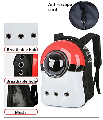 Pet Travel Carrier, Cat Dog Dome Space Capsule Bubble Backpack, Portable Waterproof Breathable Knapsack for Hiking, Traveling (White/red) - color: White/red
