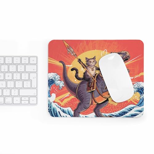 Mousepad Warrior Cat Riding Dinosaur with Spear Epic Fantasy Creature Battle Scene Unique Funny Desk Accessory Colorful Computer Mouse pad Novelty Gaming Mouse Mat Cool Office Decoration Retro - color: Warrior Cat