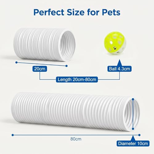 Hamster Collapsible Tunnel Tube Toys with 4 Bell Balls, Expandable Small Animal Hideout Exercise Toy 7.8inch Unextended 32.7inch Extended for Guinea Pig Gerbil Rat Ferret (White) - color: White