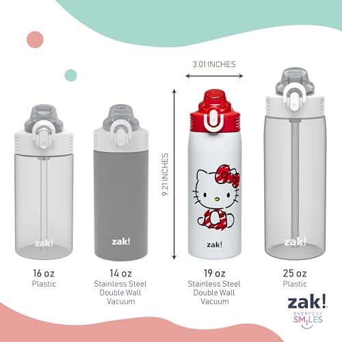 Zak Designs Sanrio Hello Kitty Sage 19oz Leak-Proof Straw Kids Water Bottle | BPA Free, Insulated Stainless Steel, Cupholder Friendly, Dishwasher Safe, Lid Lock, Handle, For School, Home, Travel, Outdoor - color: Hello Kitty (Sage)