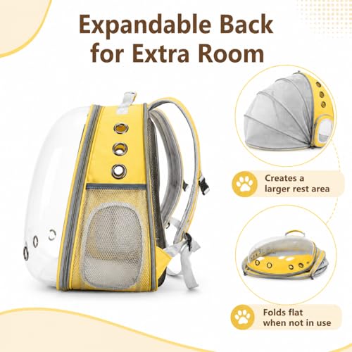 Cat Backpack Carrier Back Expandable Bubble Pet Carrier Backpack for Large Cat, Kitten and Dog, Designed for Hiking, Travelling and Outdoor Use (Back Expandable-Yellow) - color: Yellow
