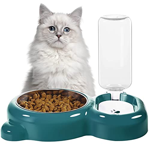 Dog Bowls, Cat Food and Water Bowl Set with Water Dispenser and Stainless Steel Bowl for Cats and Small Dogs - Dark Green - color: Dark Green