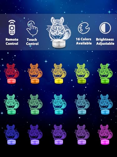 Ammonite Chinchilla Night Light, 3D LED Lamp with Remote, 16 Color Changing & Timer, Room Decor Light, Vibrant Ambient Lighting, Birthday Xmas Gift for Kids Adults - color: Color-Chinchilla