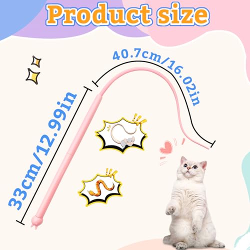 Andiker Mice Tail Cat Wand Toy, 30 inches Long Cat Teaser Stick with Innovative Silicone Rat Tail Easy to Install and Clean Soft Easy Swing Tail Interactive Cat Toys for Indoor Cats (Pink) - color: Pink