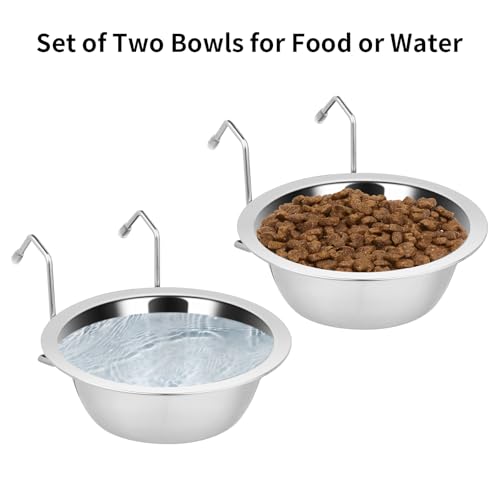 Fri4Free 2PCS 8oz Stainless Steel Hanging Kennel Water Bowls | Easy to Use, No Spill, Fits Small Crate Kennel Cage Catio, For Dogs Puppies Cats Small Pet, Food & Water Feeding Holder - size: 8.0oz