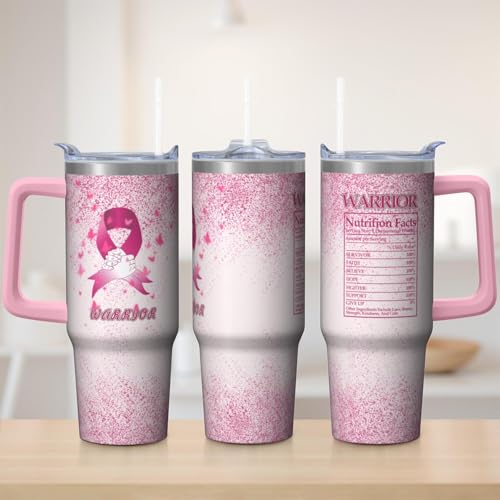 30oz Breast Cancer Awareness Stainless Steel Tumbler with Handle and Straw,Pink Ribbon Mug Cup Water Bottle with Lid and Straw, Patients Survivor Women Gifts - color: Cancer1