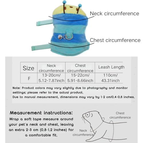 Ferret Harness and Leash Set - Small Animal Soft Fleece Vest with Safe Bell Halloween Outfit Adjustable Traction Rope Outdoor Walking Training Leash for Ferret Bearded Dragon Kitten Rabbit (Blue) - color: Blue