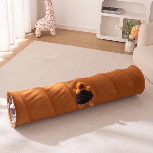 Cat Tunnels for Indoor Cats Straight Foldable Suede Pet Tunnel Toy with a Capybara Plush at the Peek-a-Boo Hole for Kittens Rabbits Puppies, 47.2" L - size: Large Straight Tunnel