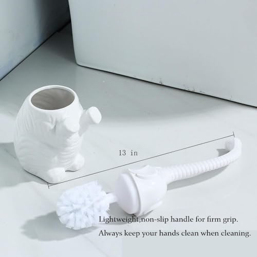 Elephant Toilet Brush and Ceramic Holder White Small Cute Fun Brush | Unique and Novelty Household Cleaning Tool for Bathroom Bathtub - color: Ceramic Elephant