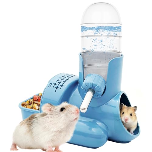 VANNON 3-in-1 Hamster Water Bottle with Food Bowl & Hideout Base, Blue | 3-in-1 feeding station combines water, food and hideout space to help keep hamster cages organized and easy to maintain. - color: Blue