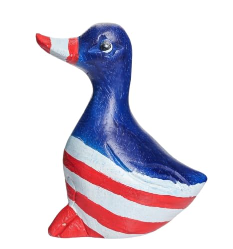 Hand Carved Wooden Duck Figurine, Handmade Duck Statue, Rustic Farmhouse Home Decor, Wooden Animal Sculpture, Unique Gift for Duck Lovers (Vingtage White/Red/Blue Duck) - color: Vingtage White/Red/Blue Duck