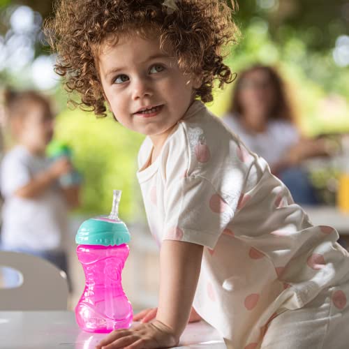 Nuby 3 Piece No-Spill Easy Grip Cup with Flex Straw, Clik It Lock Feature, Girl, 10 Ounce - color: Pink, Magenta, & Aqua