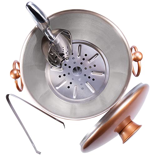 Ice Bucket with Lid, Scoop, Tongs and Strainer - Well Made Insulated Stainless Steel Keep Ice Frozen Longer - Ideal for Cocktail Bar, Parties, Chilling Wine, Champagne - 3 Liter (Copper) - color: Copper